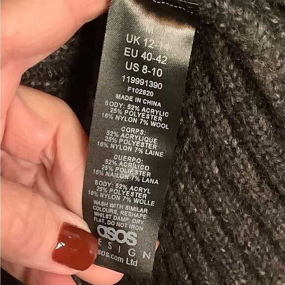 48 ASOS DESIGNS ANTHROPOLOGIE DARK GRAY WOOL OVERSIZED CREW NECK SWEATER - Picture 3 of 3